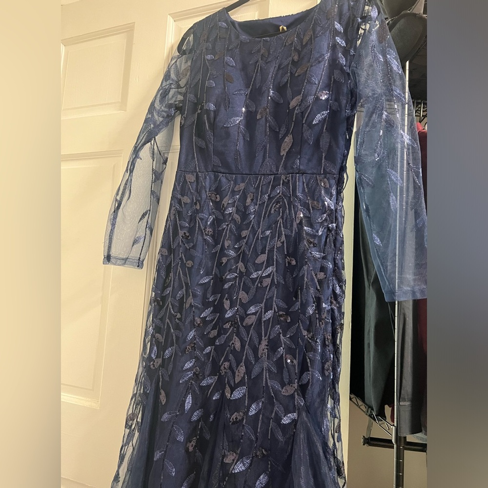 Navy Blue Mermaid Embroidered Tulle Dress